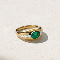 LOZRUNVE Bague en argent sterling 925 élégante et moderne avec dôme massif, sertie d'un ovale en émeraude et de zircon, pour femme