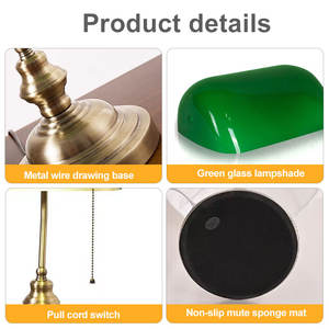 Lámpara de Escritorio Clásica Vintage con Interruptor, Pantalla de Vidrio Verde, Lámparas de Escritorio para Dormitorio, Lectura, Lámpara de Mesa, Lámpara de Noche - Product Image 5