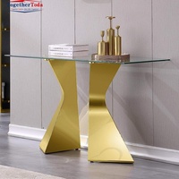 Vente en gros de console de commande et table de salle à manger en verre miroir pour hôtel familial couloir d'entrée doré au design moderne et luxueux