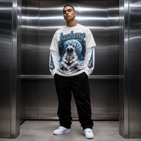 T-shirt en tricot lourd pour homme, 300 g, 100 % coton, coupe classique, style streetwear vintage avec impression DTG personnalisée