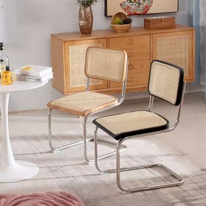 Chaise de salle à manger moderne vintage en bois avec pied en acier inoxydable et cadre en métal, chaise sans accoudoirs pour restaurant, style nordique - Product Image 2