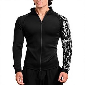 Veste de compression noire à manches longues pour homme avec imprimé tribal blanc, séchage rapide, vêtements de sport, services OEM, prix de gros - Product Image 1