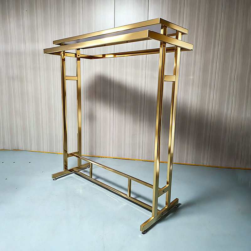 Minimalist Golden Pipe Garment Rack with Bottom Display Shelf Elegant ...