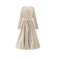 Miyake Sense Design Damen Elegantes Chiffon kleid Frühling Casual Style Langarm Mittellanger Falten rock New Solid Natural
