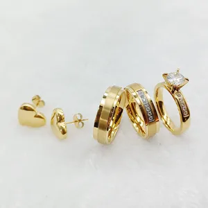 Jewellery Wholesale Promise Rings Couples Jewelry Set Designer Gold Plated Stud Earrings Wedding Rings Engagement Bridal Sets