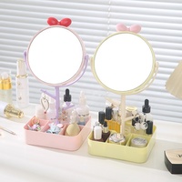 Miroir de maquillage de bureau personnalisé avec rangement intégré et design nœud princesse mignon pour dortoir étudiant, cadre en plastique