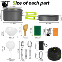 Kit de batterie de cuisine de camping 15 pièces, ensemble de casseroles légères antiadhésives batterie de cuisine extérieure portable pour le camping et le sac à dos