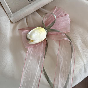 Pinza para el pelo Sweet Tulip de 5 cm con diseño de borde de cinta de tela y malla, accesorios para el cabello para mujeres y niñas - Product Image 4