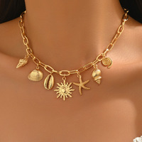Collar de Gargantilla de la Serie Holiday Ocean para Mujer, con Dijes de Estrella de Mar, Cangrejo, Delfín y Concha, Chapado en Oro, para Verano