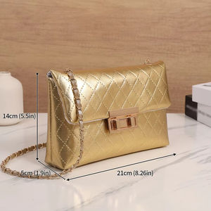Wholesale Fine Quality Diamond Check Shoulder <b>Bag</b> Stylish <b>Gold</b> Crossbody Handbag Single Chain Fashionable Zip Closure for Summer - Product Image 5
