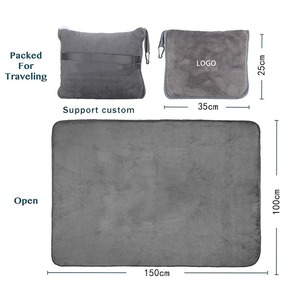 Bán Buôn Tùy Chỉnh Minky Sang Trọng Màu Đen Lông Cừu Và Cổ Gối 2 Trong 1 Máy Bay Đặt Microfleece Du Lịch Chăn Với Dây Kéo Túi - Product Image 6
