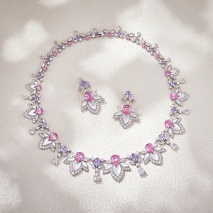 <span class=keywords><strong>Orecchini</strong></span> in ottone rosa viola con collana di fiori abbinati a accessori di gioielli di moda da donna in <span class=keywords><strong>madreperla</strong></span> bianca - Product Image 2