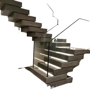 Rampe d'escalier en verre et acier inoxydable pour villa, design contemporain, pièces en verre trempé sécurisées - Product Image 1
