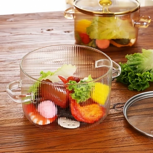 Marmite de cuisson en verre borosilicate résistant à la chaleur avec couvercle, 1,5 L, compatible tous feux, casserole à soupe côtelée en verre, vente chaude usine - Product Image 6