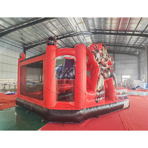 Château gonflable commercial rouge et noir, combo grand espace, avec toboggan - Product Image 4