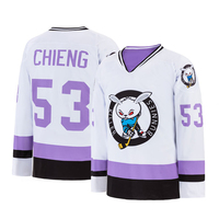 Maillot de hockey américain à col en V pour homme PUCKPROS, manches longues, numéro 100, polyester, anti-bactérien, vêtements de sport