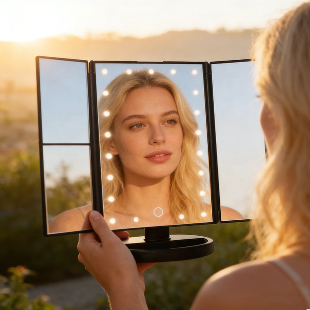 Factory Hot Selling USB Direct Charging Cosmetic Mirror Folding Tri Fold LED Makeup Mirror Private Label LED Light Mirror