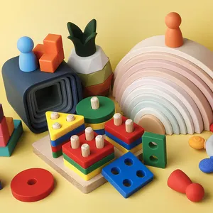 ألعاب الأطفال 2024 الجديدة الأكثر إثارة بالألوان ذات الشكل الهندسية مصنوعة من السيليكون الخشبي وتصميم جديد من ألعاب التشذيب العضوية الملائمة للبيئة