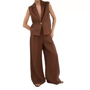 Conjunto Casual de Lino para Mujer, Nueva Llegada OEM, Top Corto sin Mangas y Pantalón de Pierna Ancha, 100% Lino - Product Image 5