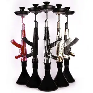 2024 nóng bán sheesha Shisha vàng đen AK 47 loại súng hình dạng hooka Shisha nước ống hút AK47 hookah