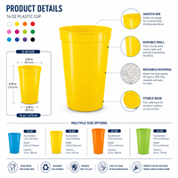 Gobelets de stade réutilisables en plastique 16oz, personnalisables, pour fêtes, avec logo coloré, pour événements, cadeaux et vente en gros