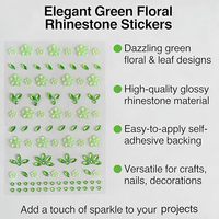 Autocollants de strass floraux verts auto-adhésifs pour le visage, durables et amovibles, tatouages temporaires pour l'art corporel et les ongles, idéaux pour les festivals