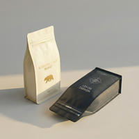 Nouvelles pochettes d'emballage de café mat, refermables avec fermeture éclair, personnalisées, à fond plat, pour grains, sachet de café à huit soudures latérales