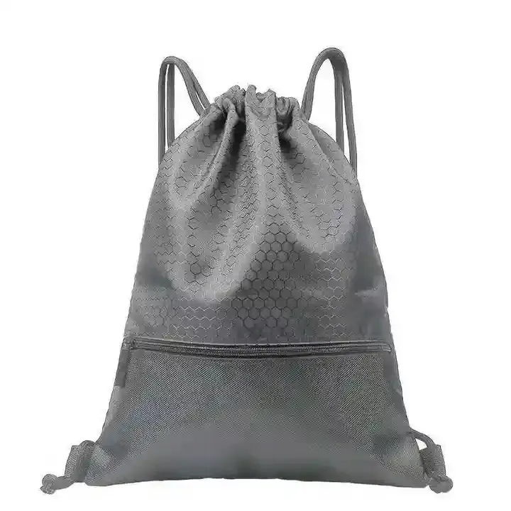 Custom Logo Large Capacity Waterproof Gym Black Blank 420d Polyester Sport Drawstring Backpack Bag With Pocket