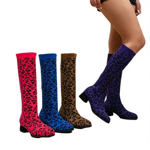 Blue Red Khaki Sexy Leopard Print Women's Boots Comfortable Warm Mid-Calf Height Increasing Boots Made <b>by</b> the Original Factory - Product Image 3