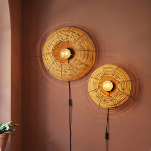 Lustre suspendu rond en rotin E27 LED pour salon, chambre à coucher, bureau - Product Image 3