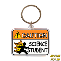 Attention : Porte-clés en acrylique avec figurine de scientifique en course, style panneau d'avertissement rectangulaire, chaîne + anneau