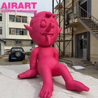 Poupée gonflable géante rose du diable pour Halloween, mascotte gonflable de personnage démoniaque pour la décoration d'événements et de fêtes.