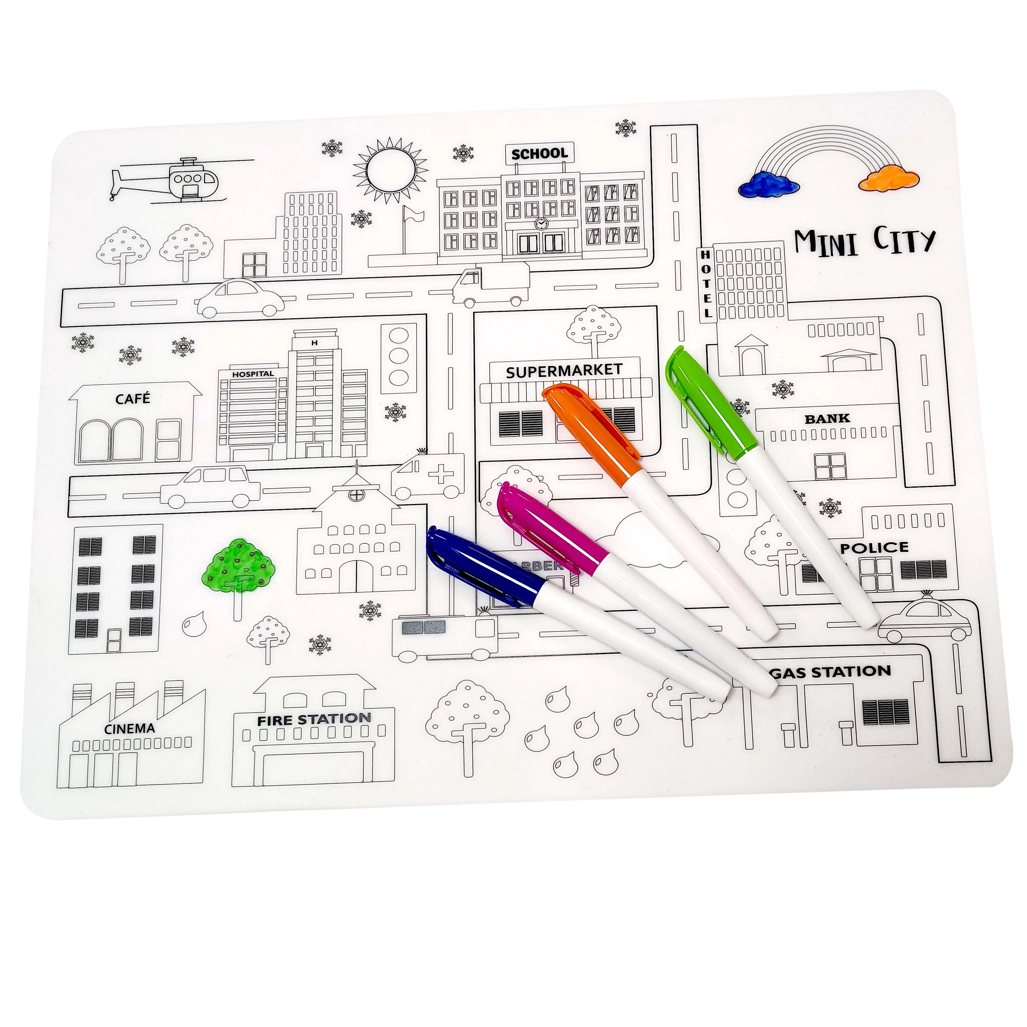 Esteira de mesa ecológica de silicone, esteira de silicone lavável sem bpa para pintura de desenhos