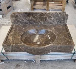 Lavabo de salle de bain en marbre Emperador brun de luxe, durable, écologique, avec crédence intégrée, fait main, naturel - Product Image 2