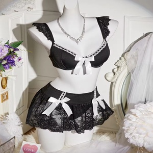 Vestito da notte con reggiseno con fiocco da donna romantico abito da notte Sexy in pizzo con decorazione con incavi e volant nuovi indumenti da notte - Product Image 2