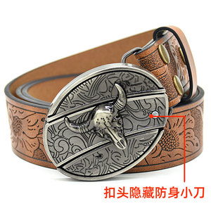 Cinturón de Cuero Genuino para Hombre, Hebilla Plateada con Diseño de Girasol Grabado, Estilo Vintage, Tendencias Individualistas, Duradero - Product Image 4