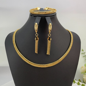 Juego de Joyería de Oro Laminado 14k al por Mayor, Collar, Pulsera, Aretes Cubanos para <span class=keywords><strong>Mujer</strong></span>, para Regalos de Boda y Fiesta, FHK24074 - Product Image 1