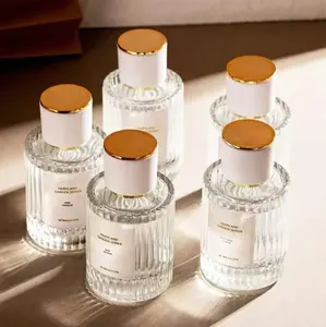 Botol parfum silinder mewah dengan tutup, kaca warna kustom kualitas tinggi 30ml/50ml/100ml