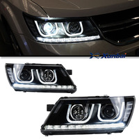 Conjunto de Faros Delanteros con Proyector HID y Luces LED Dobles en Forma de U, Lámpara Modificada Compatible con Dodge Journey 2009-2016 SUV, Piezas de Mejora para Automóviles