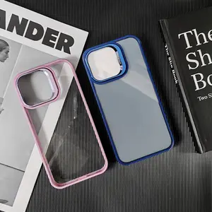 Acrylic PC Hard Metal Camera Frame Cell Phone Case For Iphone 11 12 13 mini 14 15 Plus With Colorful Mobile Phone Case