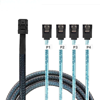 Kabel Data Internal Mini SAS HD SFF 8643 ke 4 SATA 7Pin untuk Kartu Kontroler RAID Server, Hard Disk, dan Drive SSD