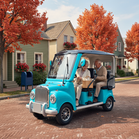 Voiturette de golf électrique HLD 1000W 60V style rétro mini, bleu Tiffany, pour le tourisme, 4 roues, 4 places, avec toit