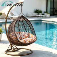 Fauteuil suspendu double moderne en forme d'œuf, cadre en aluminium, coussin imperméable, résistant aux intempéries, intérieur/extérieur