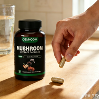Capsules d'extrait de champignons 500mg Reishi, Crinière de lion, Cordyceps, Shiitake – Complément alimentaire végétalien – OEM, Marque privée, Vente en gros