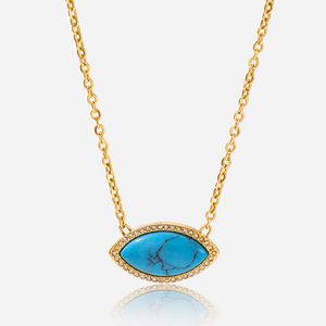 Collier œil porte-bonheur en turquoise avec chaîne dorée et serti clos, bijou pour femme, cadeau - Product Image 1
