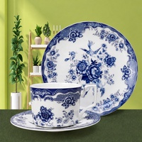 Assiette à dîner ronde en porcelaine fine bleue et blanche, motif floral, style chinois, pour restaurant et usage domestique