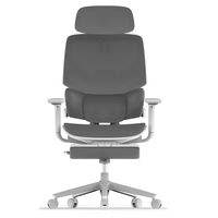 Chaise de bureau exécutive multifonctionnelle réglable blanche, grande taille, ergonomique, avec dossier en maille, appui-tête pivotant, repose-pieds, style moderne, en tissu