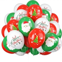 Paquete de 30 Globos Navideños de 12 Pulgadas, Impresos en Verde, Rojo y Blanco, con Texto de Feliz Navidad, Diseño de Árbol y Santa Claus, para Decoración de Fiestas