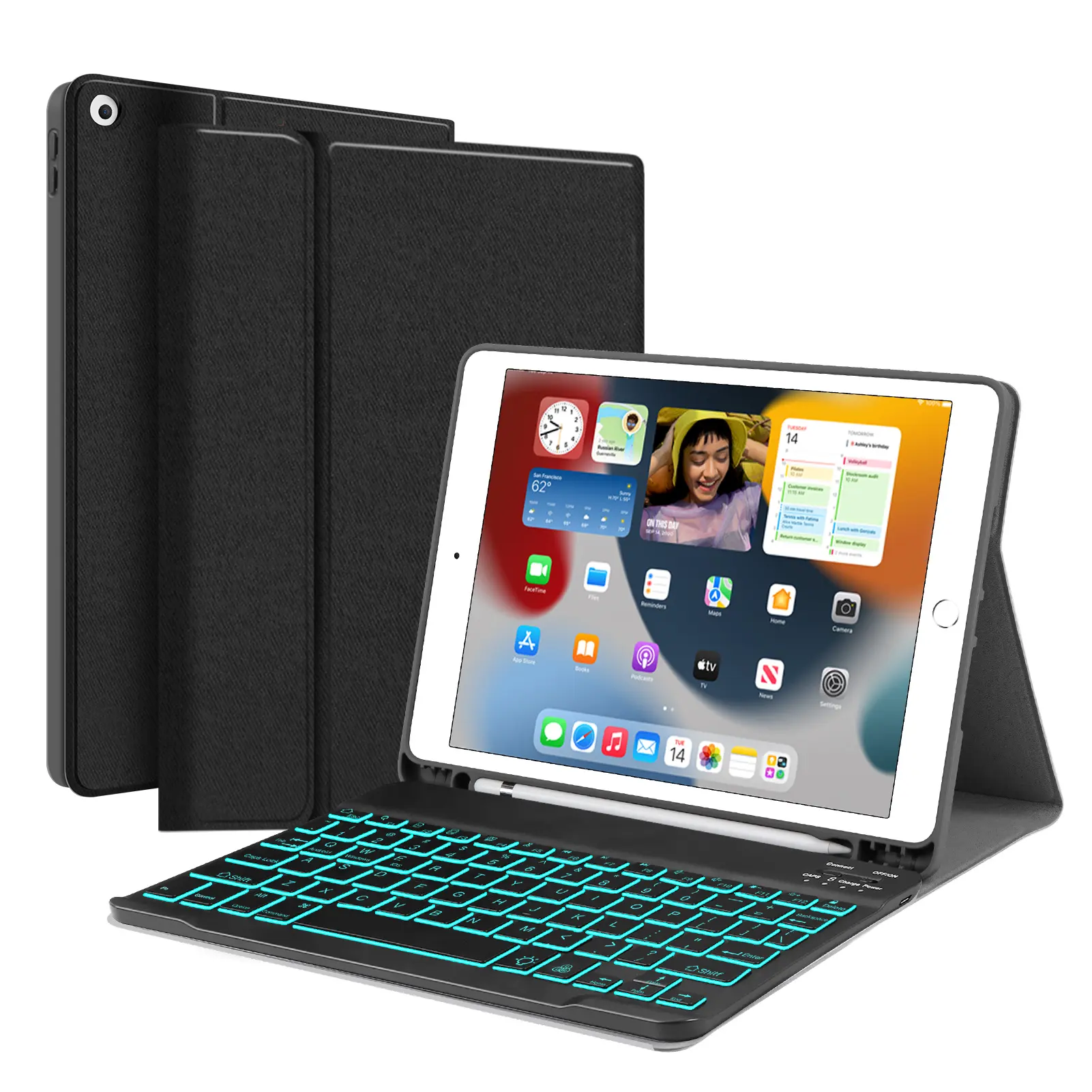 Hot Sale Pu Leather For Ipad 7/8/9th 10.2 Inches With Pencil Holder Seven color backlight For Ipad Pro 11 Keyboard Cover