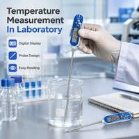 Thermomètre de laboratoire numérique avec sondes sélectionnables de 15 cm et 30 cm, détecteur de température haute précision pour la mesure d'échantillons en laboratoire